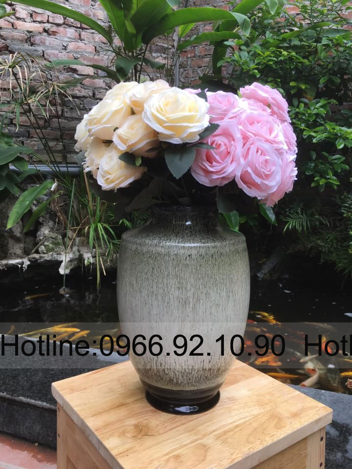Lọ hoa men hỏa biến nâu xám Bát Tràng H27cm D20cm sang trọng trang trí