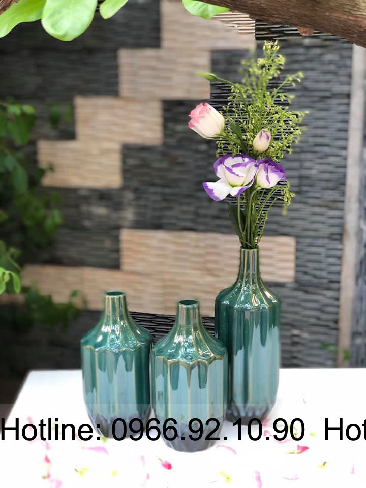 Set bình hoa men kính 3 bình Decor MK03 sang trọng trang trí phòng 