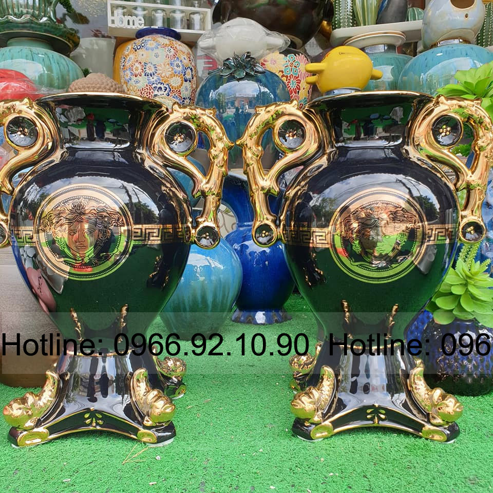 Bình hoa Versac mạ vàng đen bóng sang trọng cao cấp đẹp H39cm 