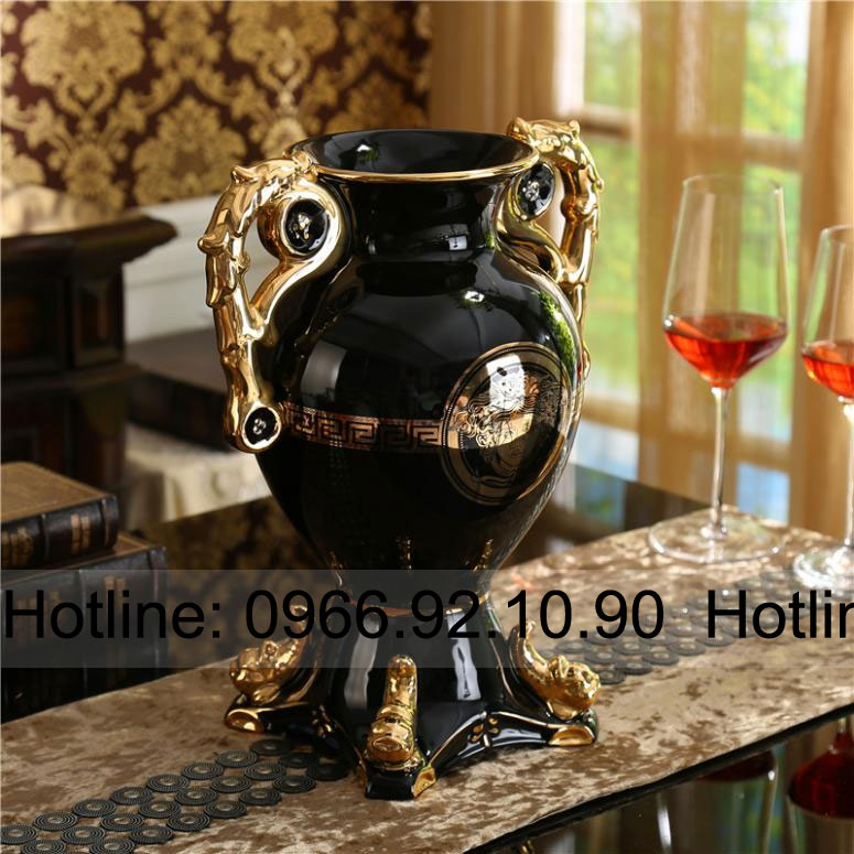 Bình hoa Versac mạ vàng đen bóng sang trọng cao cấp đẹp H39cm