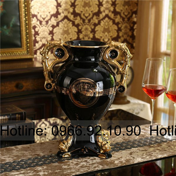 Bình hoa Versac mạ vàng đen bóng sang trọng cao cấp đẹp H39cm