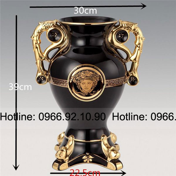 Bình hoa Versac mạ vàng đen bóng sang trọng cao cấp đẹp H39cm