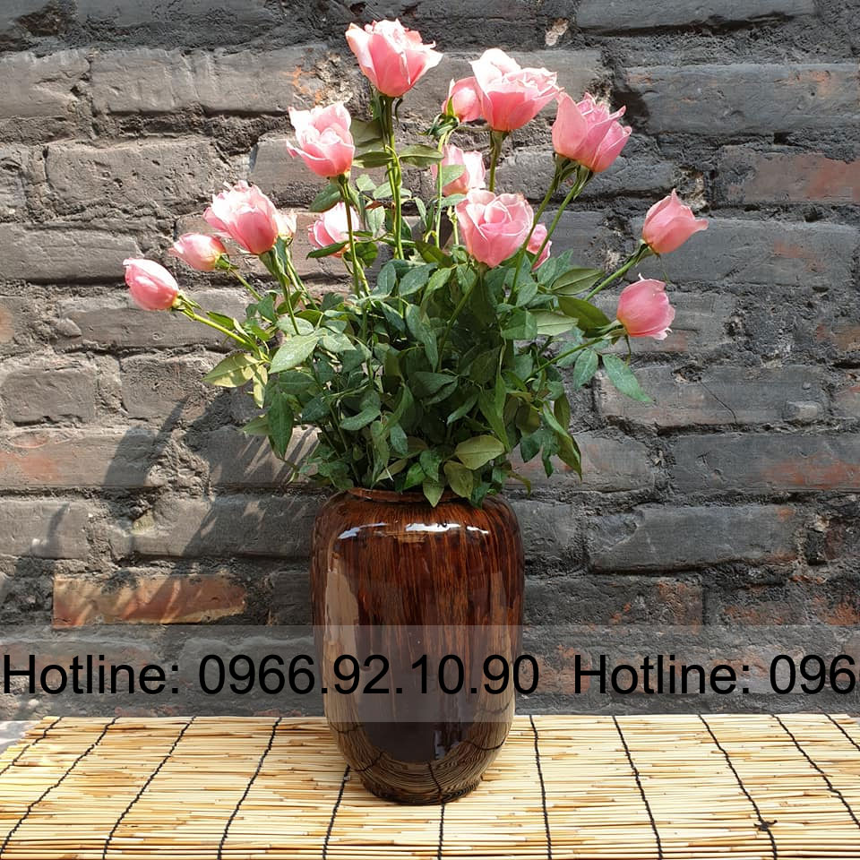 Bộ 2 bình hoa men giả gỗ cao cấp H26cm H30cm đẹp Bát Tràng 
