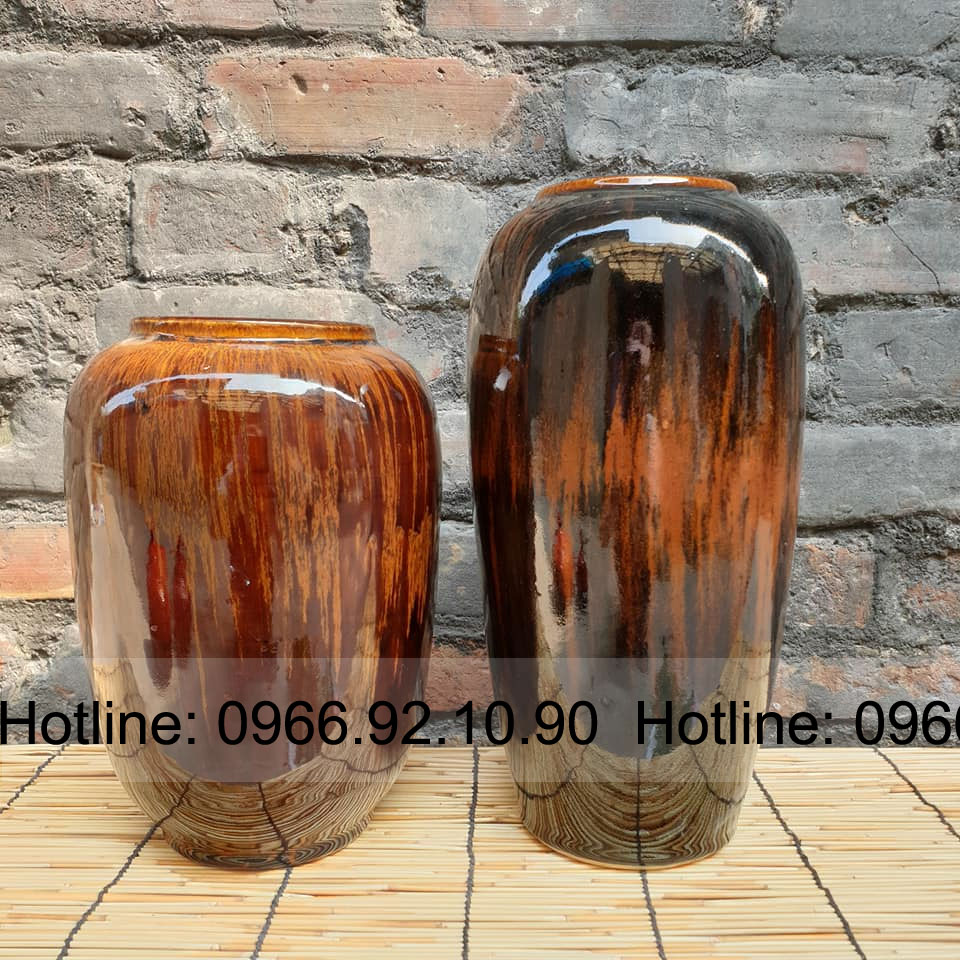 Bộ 2 bình hoa men giả gỗ cao cấp H26cm H30cm đẹp Bát Tràng