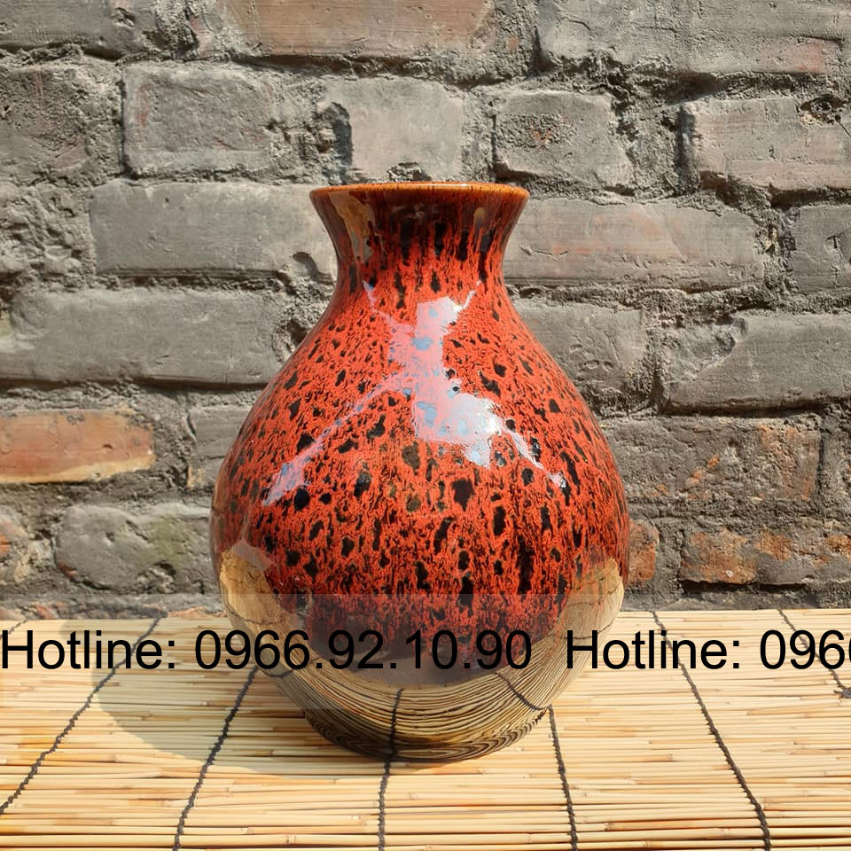 Vò cắm hoa men hỏa biến đỏ H25cm độc đáo sang trọng trang trí