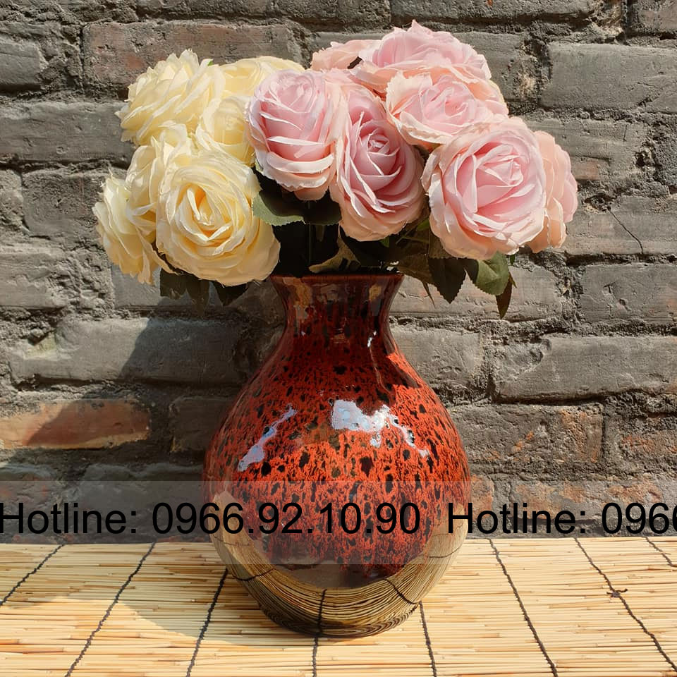 Vò cắm hoa men hỏa biến đỏ H25cm độc đáo sang trọng trang trí