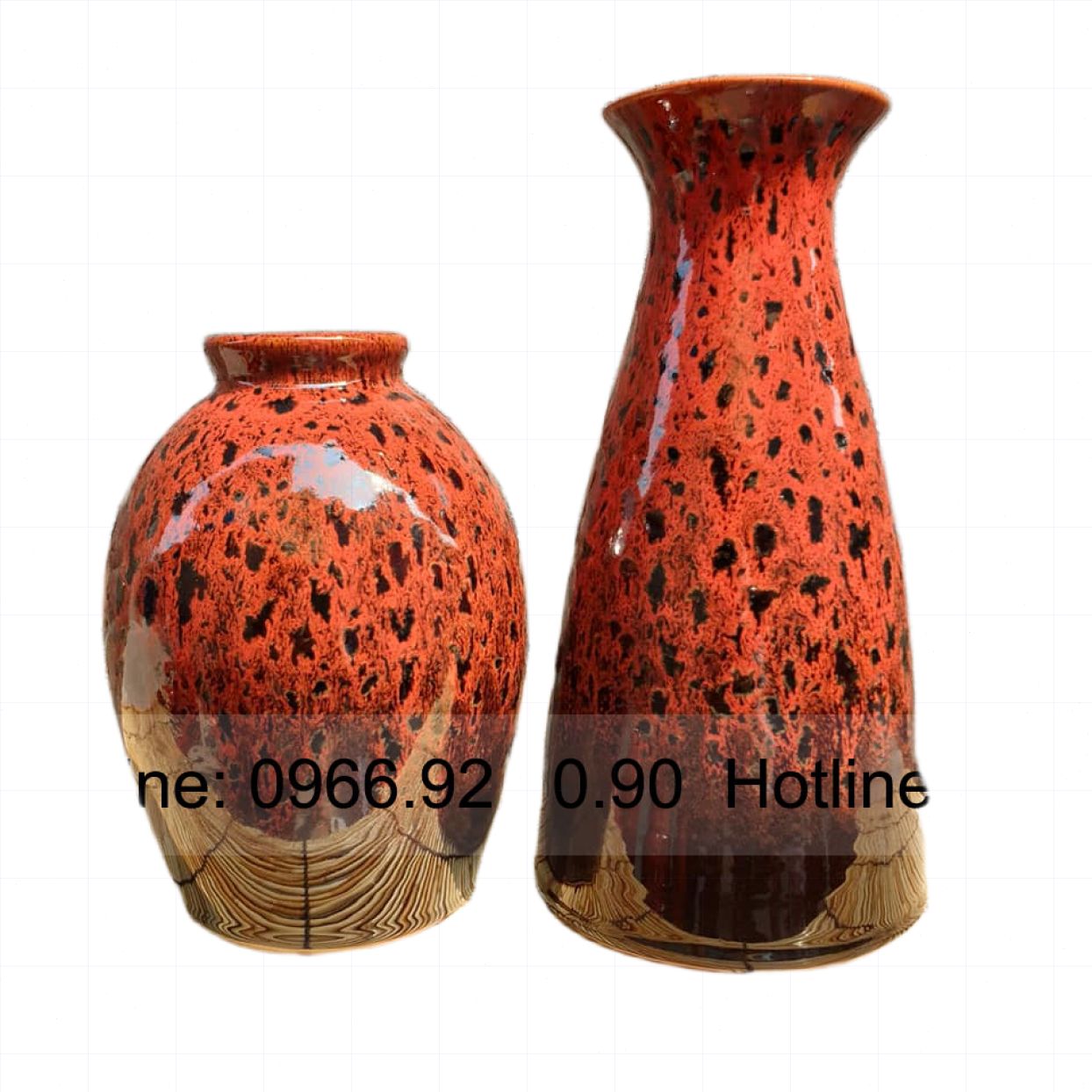 Bộ 2 bình men hỏa biến đỏ Bát Tràng cao cấp H30cm H22cm giá tốt 