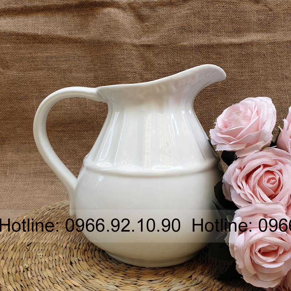 Bình sữa cắm hoa trắng 20cm gốm Bát Tràng sang trọng tinh tế