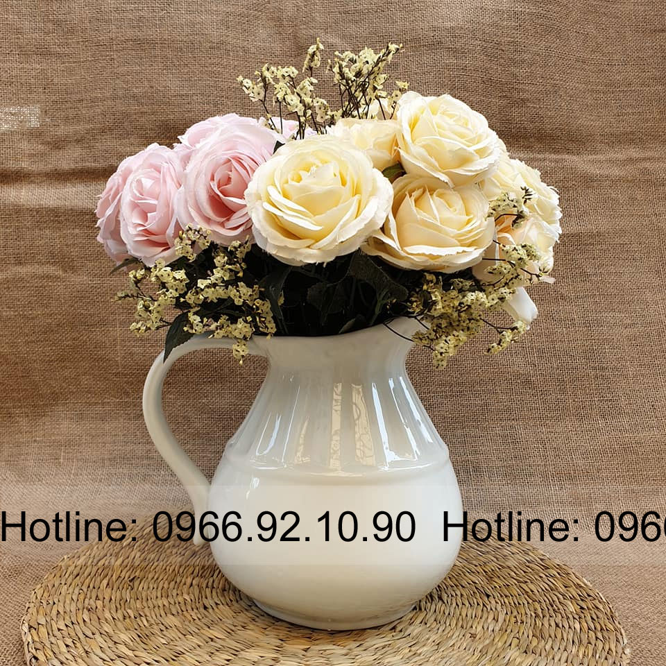 Bình sữa cắm hoa trắng 20cm gốm Bát Tràng sang trọng tinh tế