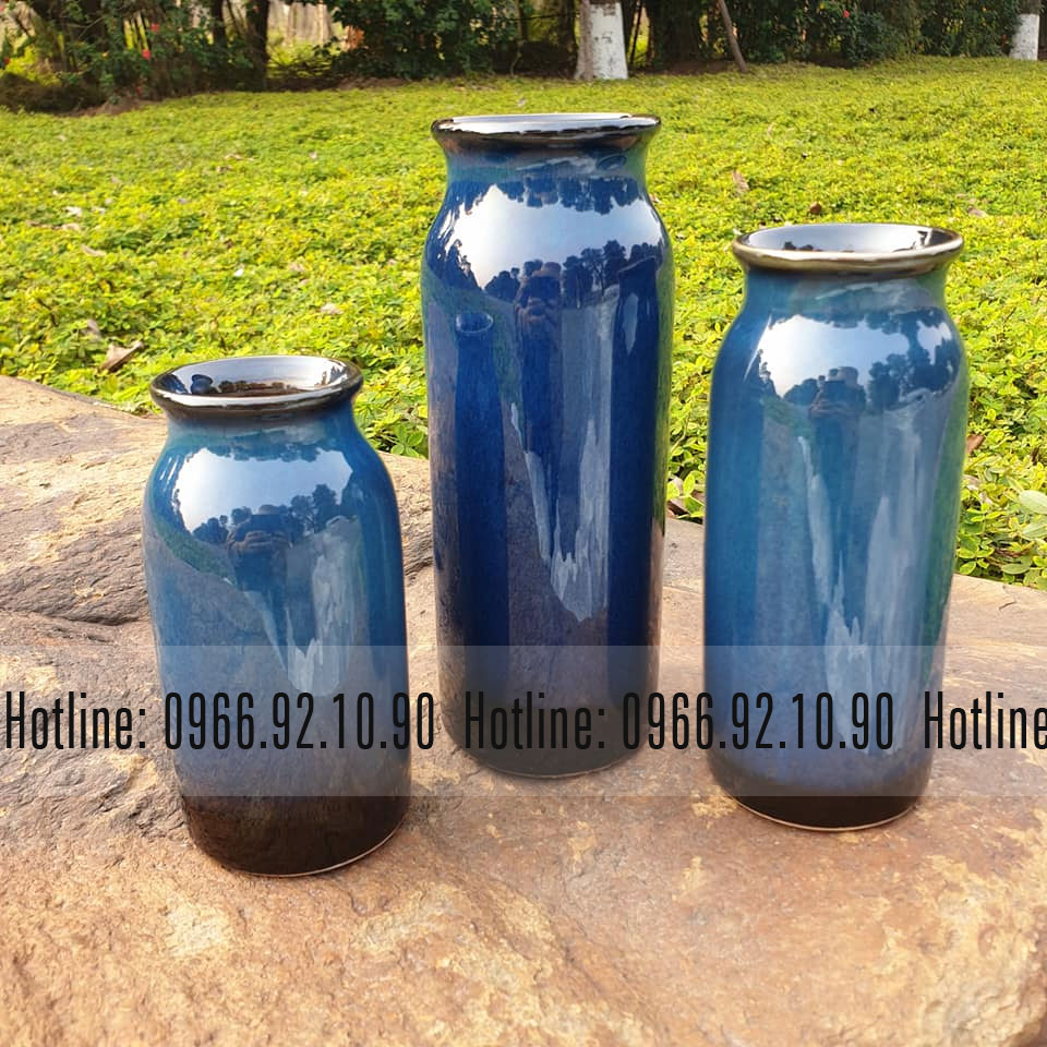Set bình hoa dáng trụ gốm sứ Bát Tràng MK05 trang trí phòng