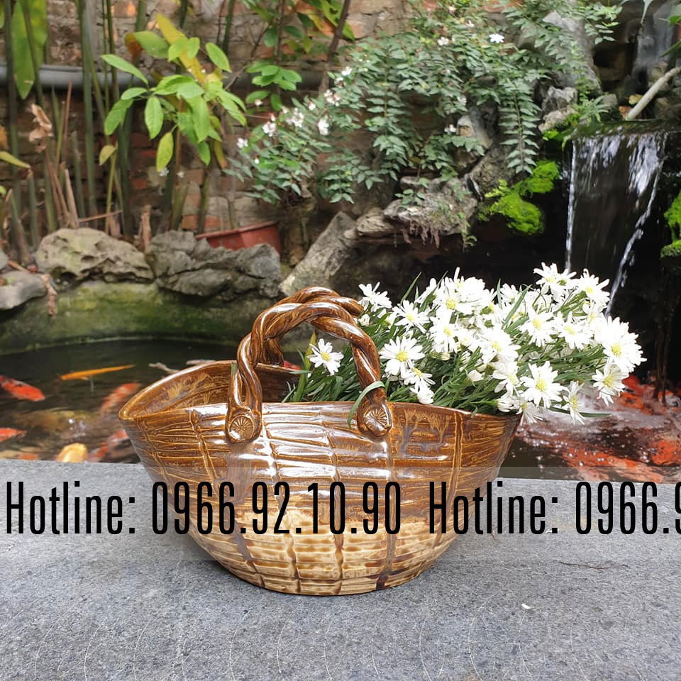 Làn cắm hoa gốm Bát Tràng vuốt tay đẹp thủ công sang trọng