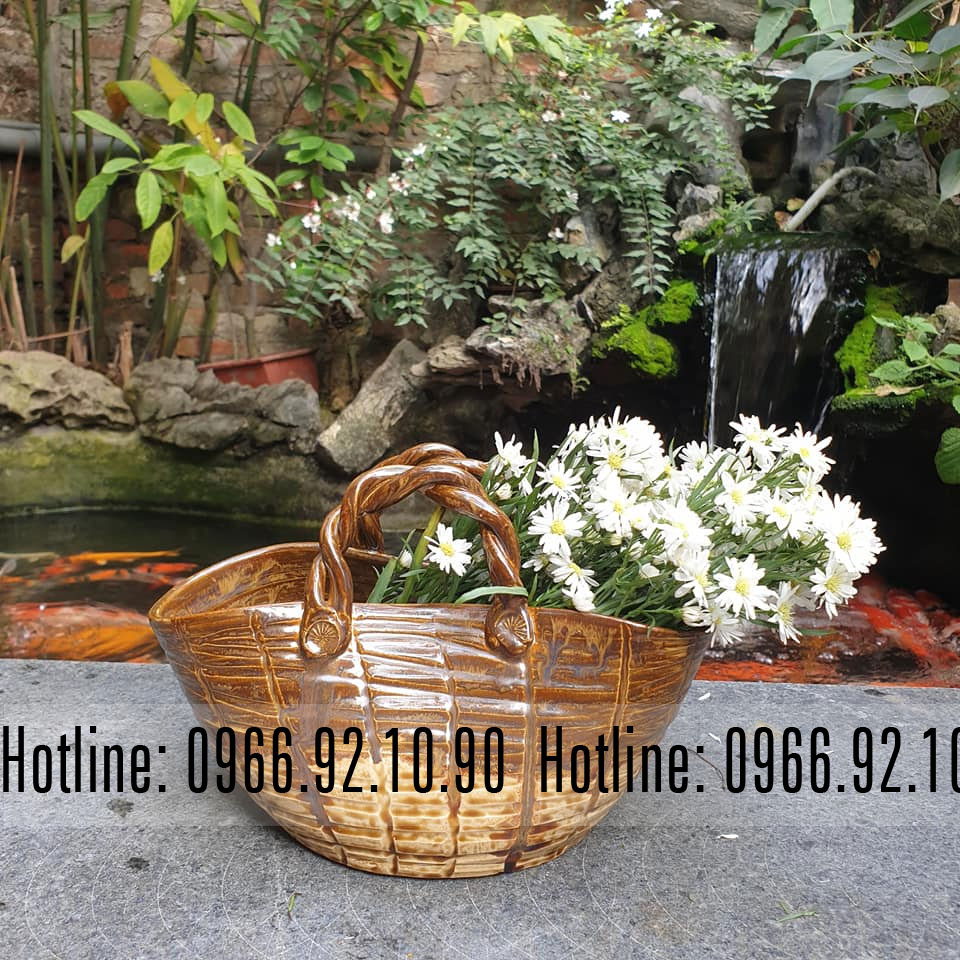 Làn cắm hoa gốm Bát Tràng vuốt tay đẹp thủ công sang trọng