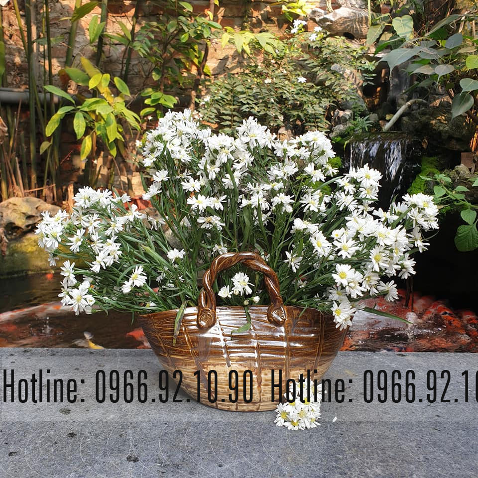Làn cắm hoa gốm Bát Tràng vuốt tay đẹp thủ công sang trọng