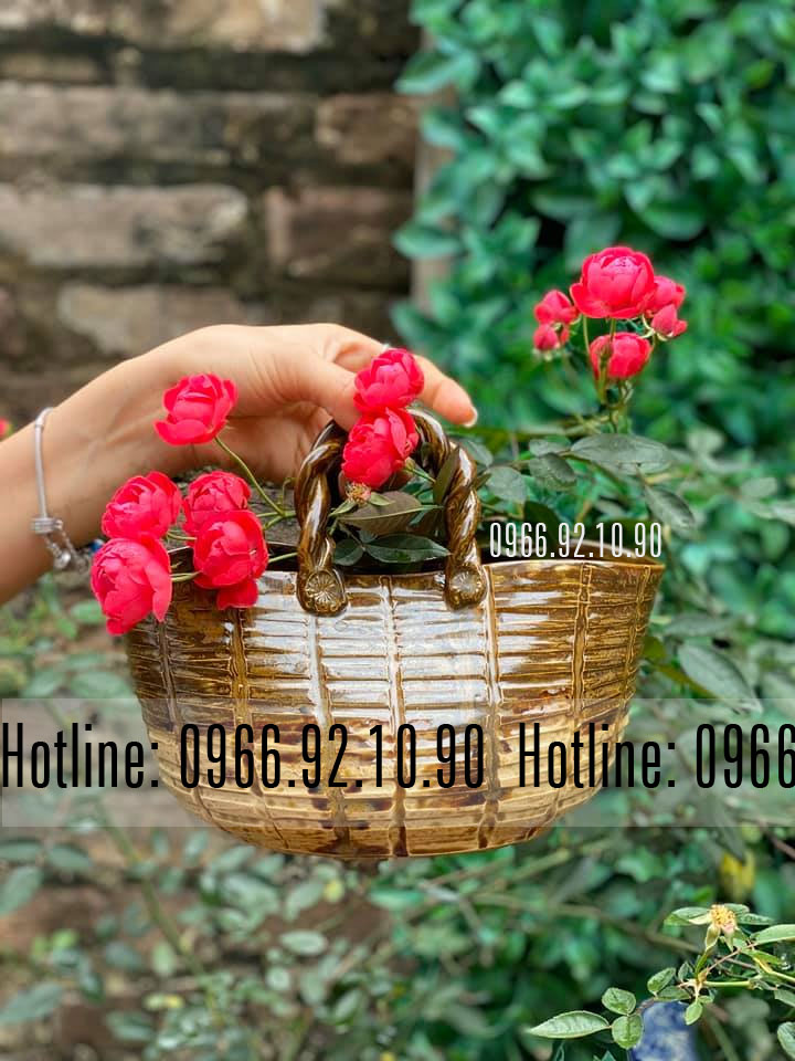 Làn cắm hoa gốm Bát Tràng vuốt tay đẹp thủ công sang trọng