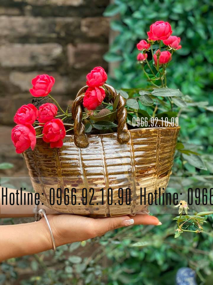 Làn cắm hoa gốm Bát Tràng vuốt tay đẹp thủ công sang trọng