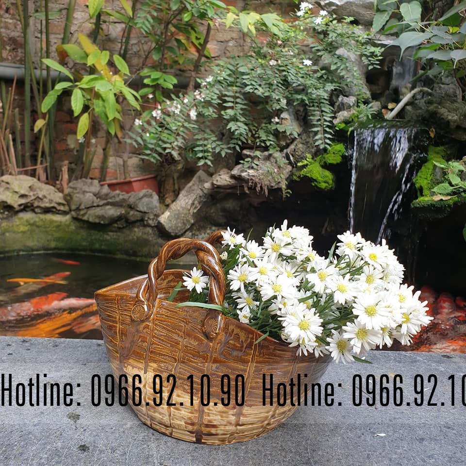 Làn cắm hoa gốm Bát Tràng vuốt tay đẹp thủ công sang trọng 