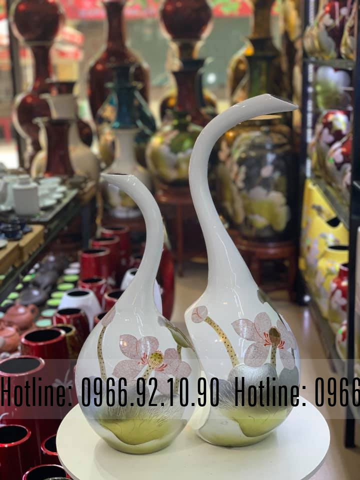 Bộ bình thiên nga sơn mai khảm trai Bát Tràng cao cấp sang trọng