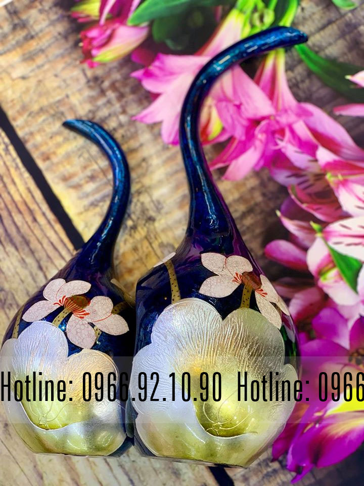 Bộ bình thiên nga sơn mai khảm trai Bát Tràng cao cấp sang trọng