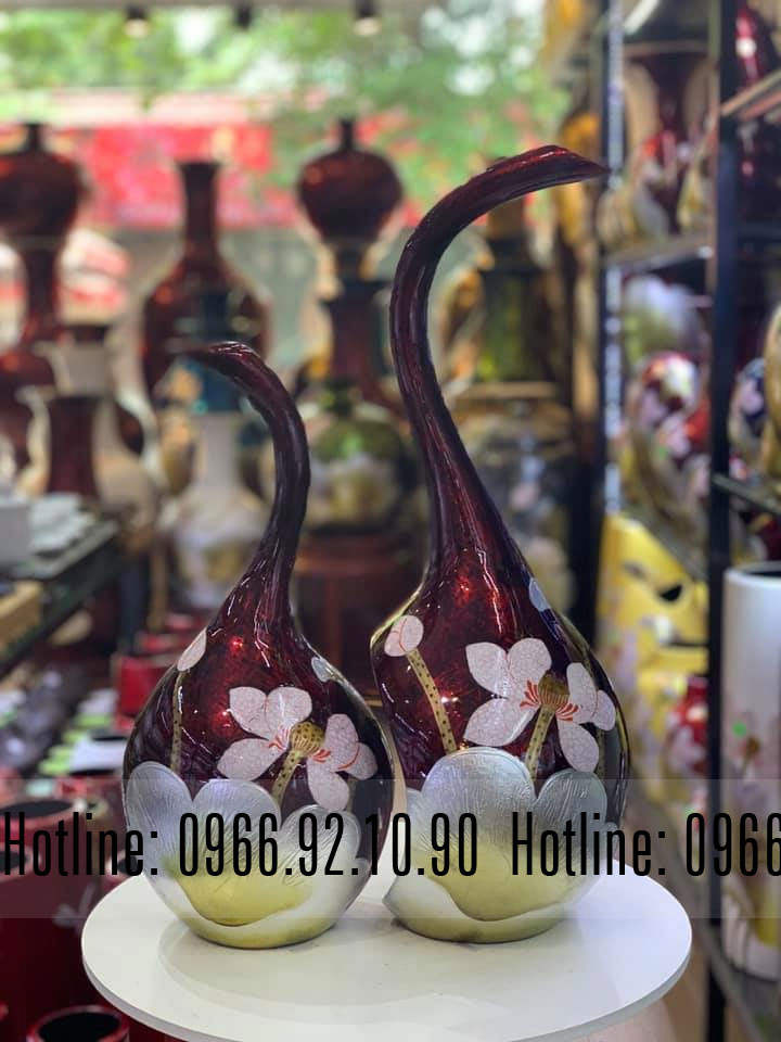 Bộ bình thiên nga sơn mai khảm trai Bát Tràng cao cấp sang trọng