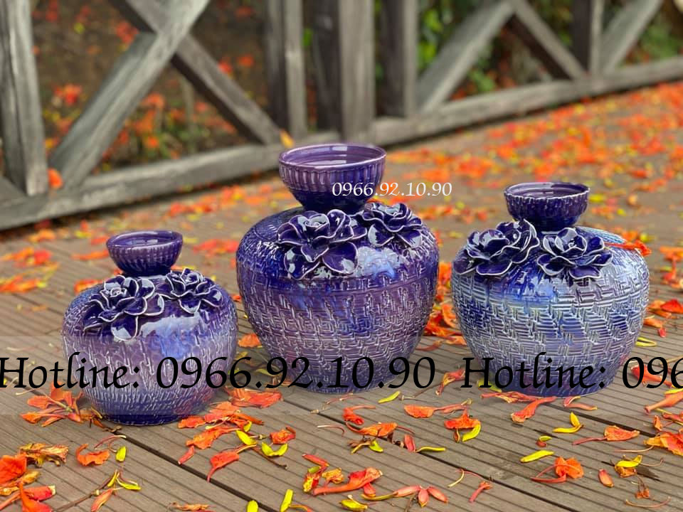 Set bình hoa tím Decor bộ 3 sang trọng trang trí phòng khách