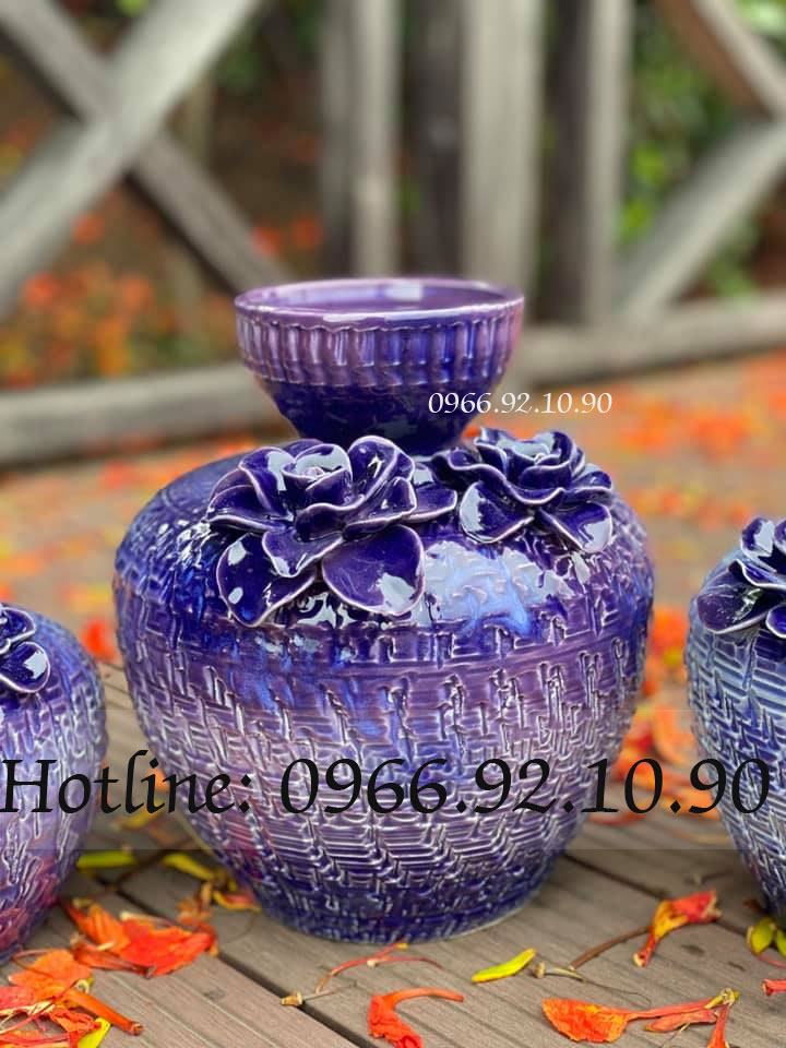 Set bình hoa tím Decor bộ 3 sang trọng trang trí phòng khách
