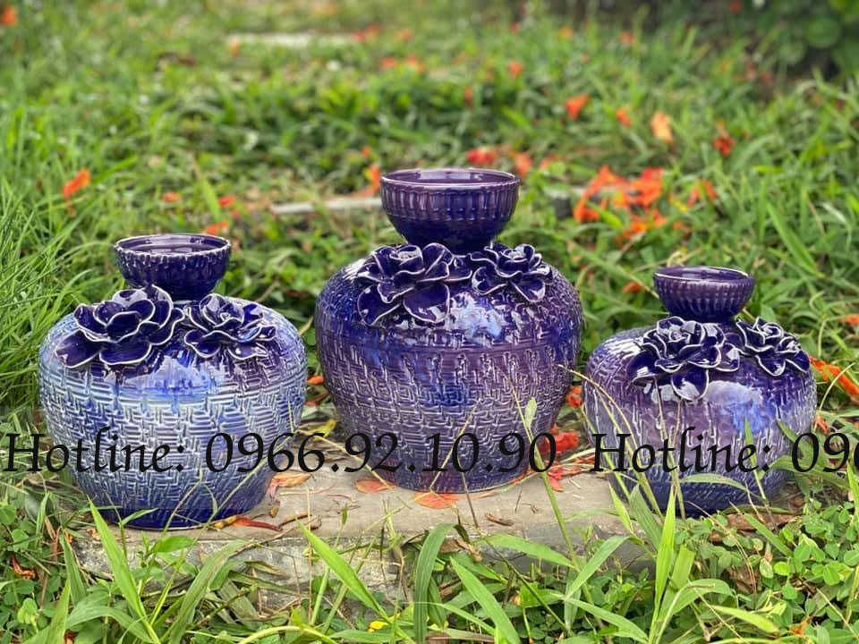 Set bình hoa tím Decor bộ 3 sang trọng trang trí phòng khách