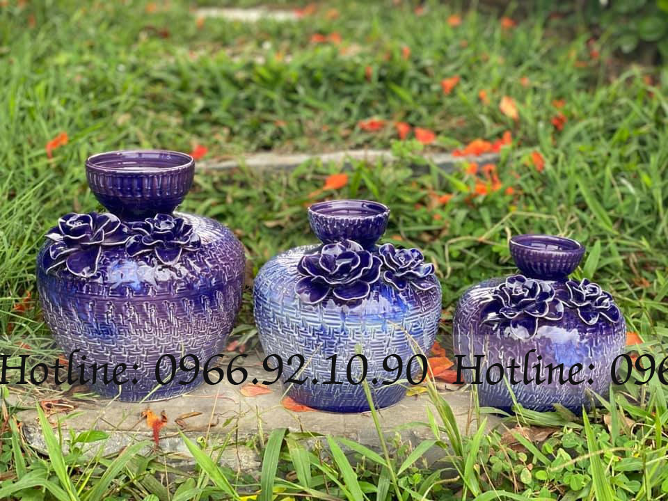 Set bình hoa tím Decor bộ 3 sang trọng trang trí phòng khách
