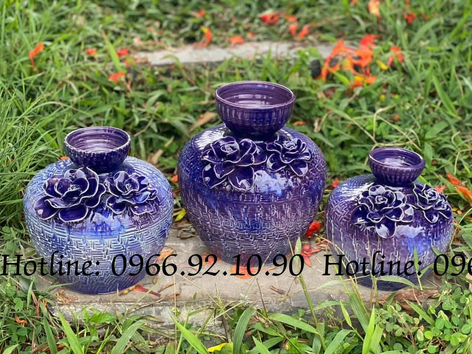 Set bình hoa tím Decor bộ 3 sang trọng trang trí phòng khách