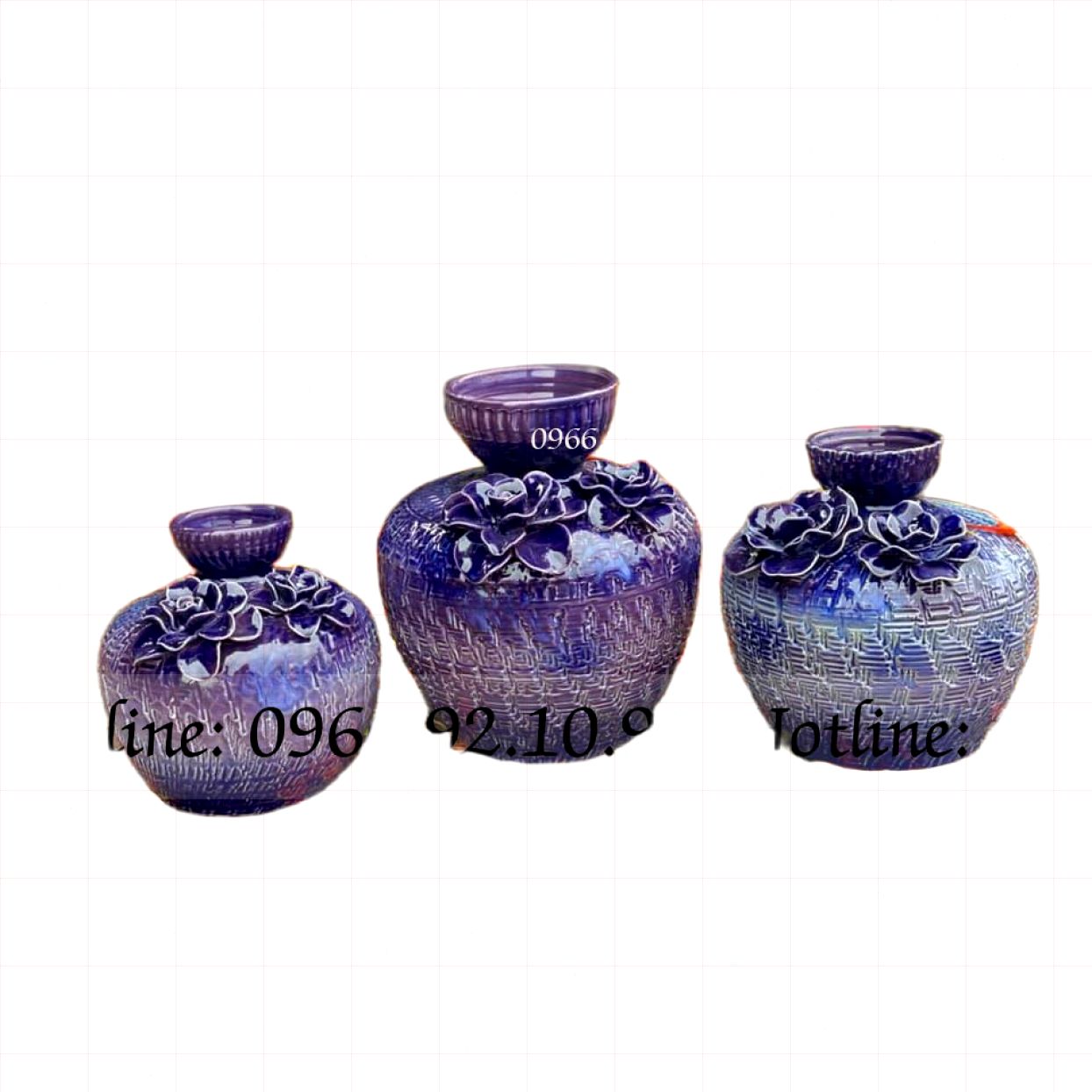 Set bình hoa tím Decor bộ 3 sang trọng trang trí phòng khách 