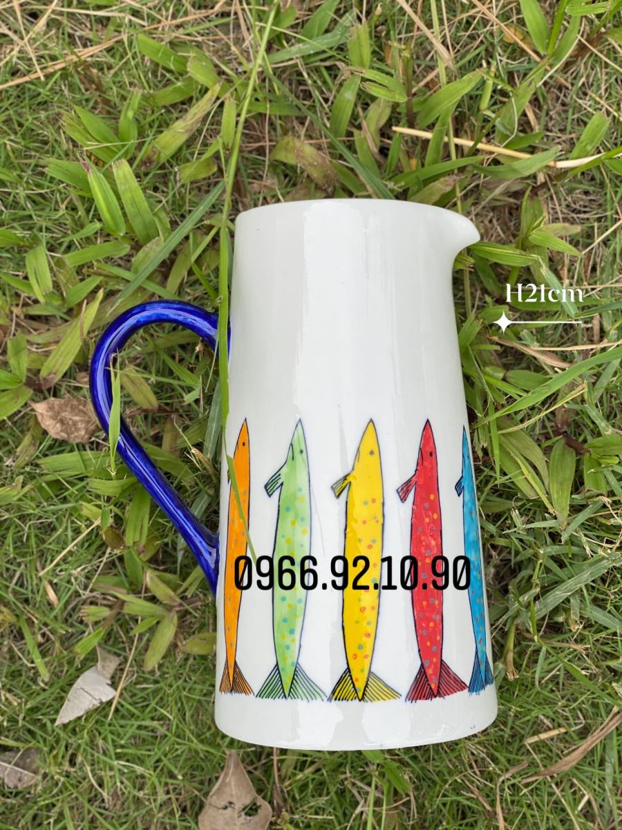Bình sưa cắm hoa gốm Bát Tràng cá bảy màu H21cm sang trọng