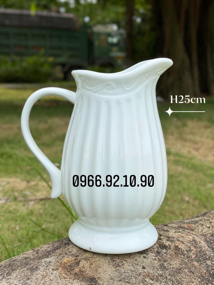Bình sữa sọc trắng H25cm lọ hoa sứ cao cấp Bát Tràng đẹp sang