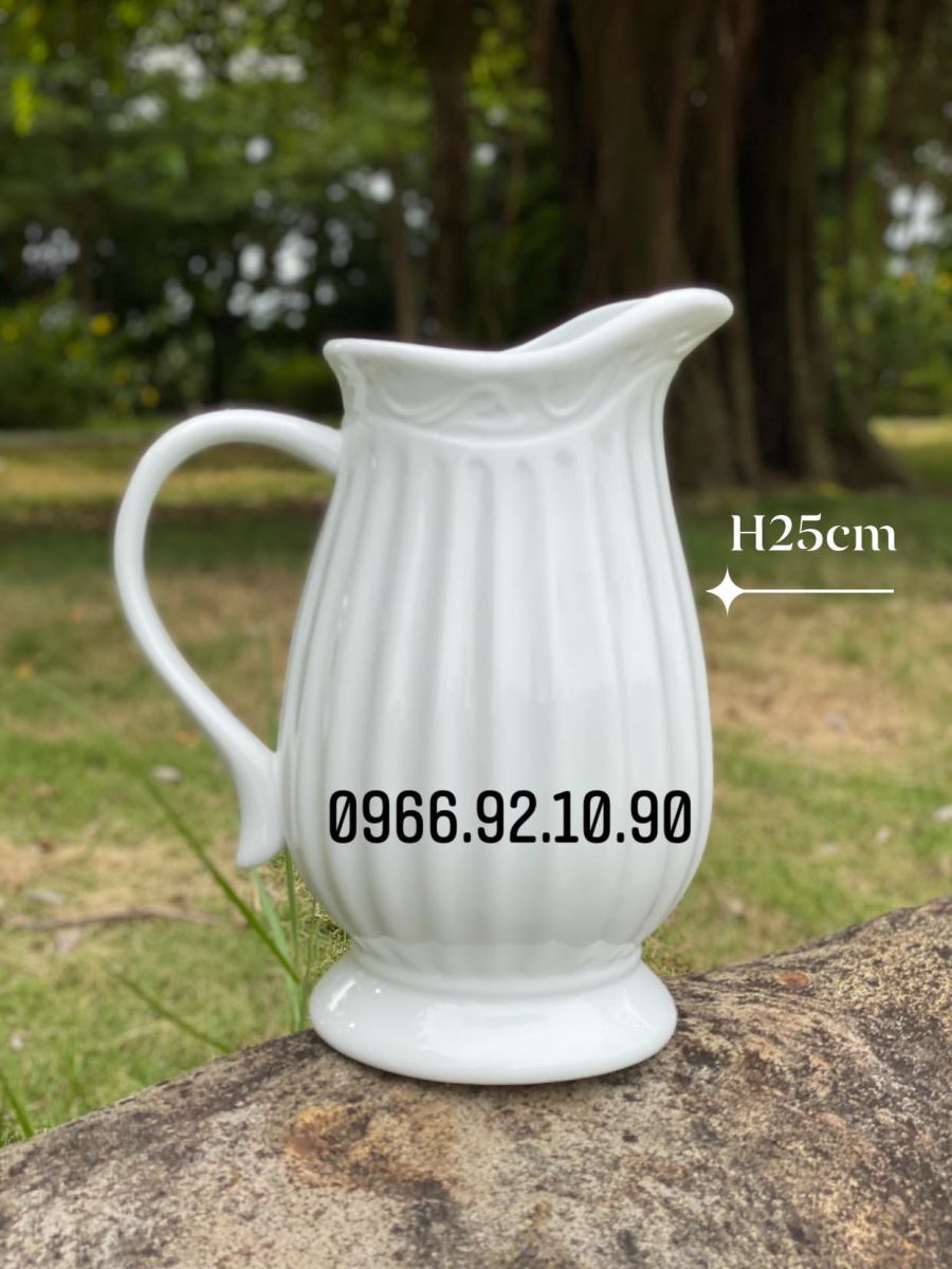 Bình sữa sọc trắng H25cm lọ hoa sứ cao cấp Bát Tràng đẹp sang