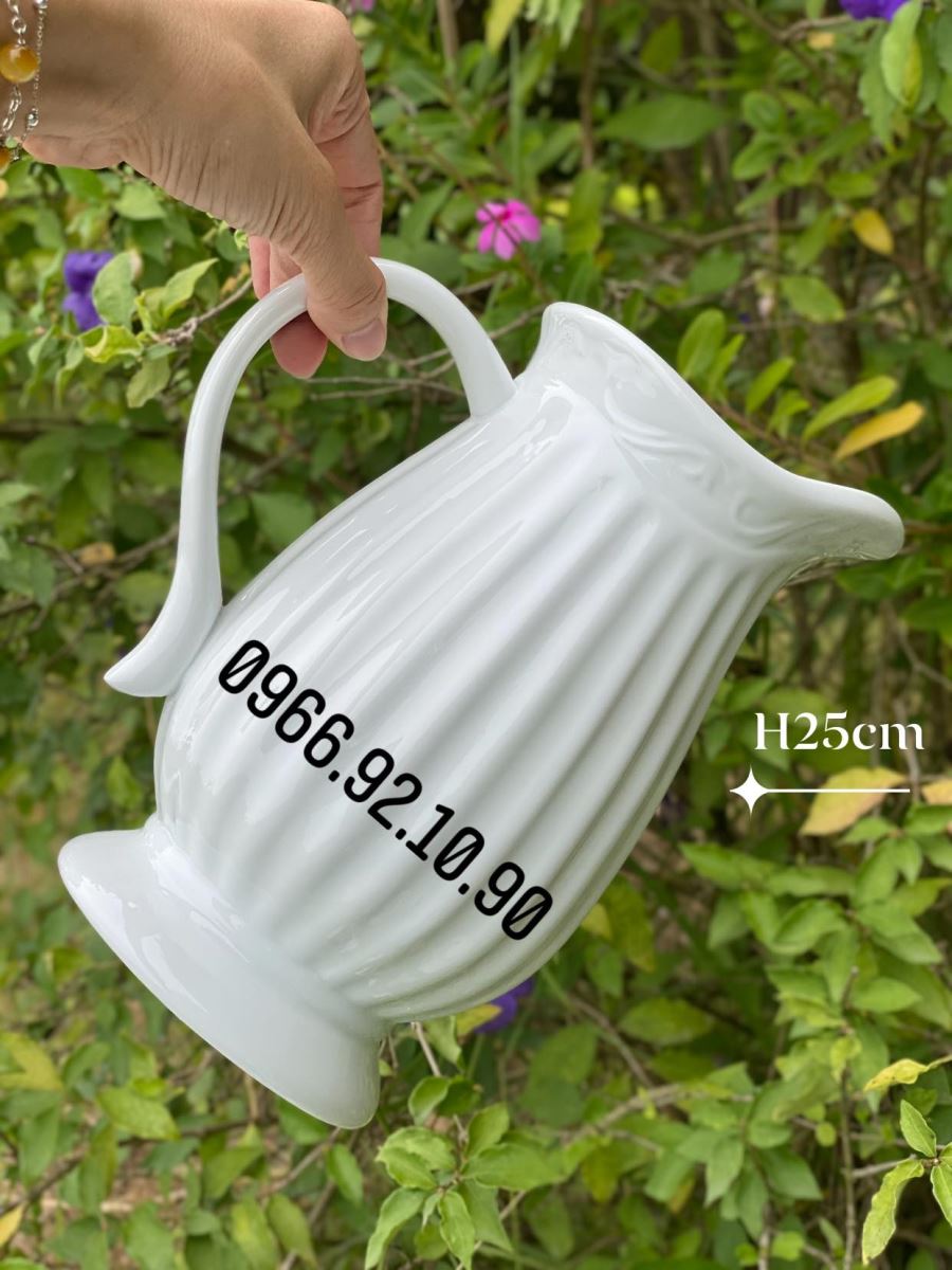 Bình sữa sọc trắng H25cm lọ hoa sứ cao cấp Bát Tràng đẹp sang