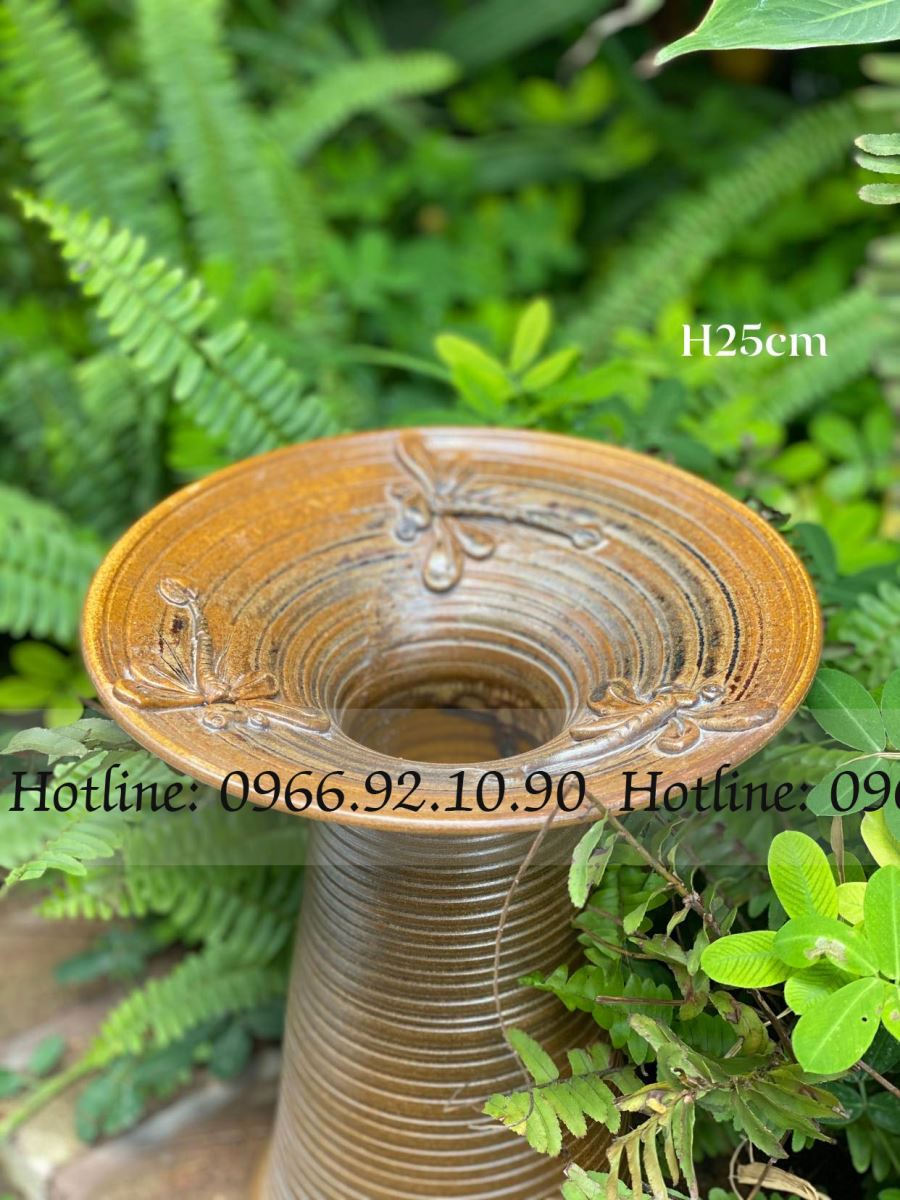 Gốm mộc thủ công đắp chuồn chuồn cao 25cm Bát Tràng chính hãng