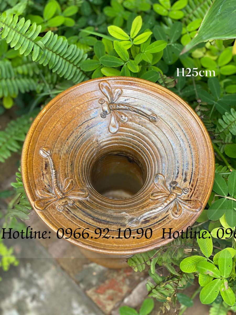 Gốm mộc thủ công đắp chuồn chuồn cao 25cm Bát Tràng chính hãng