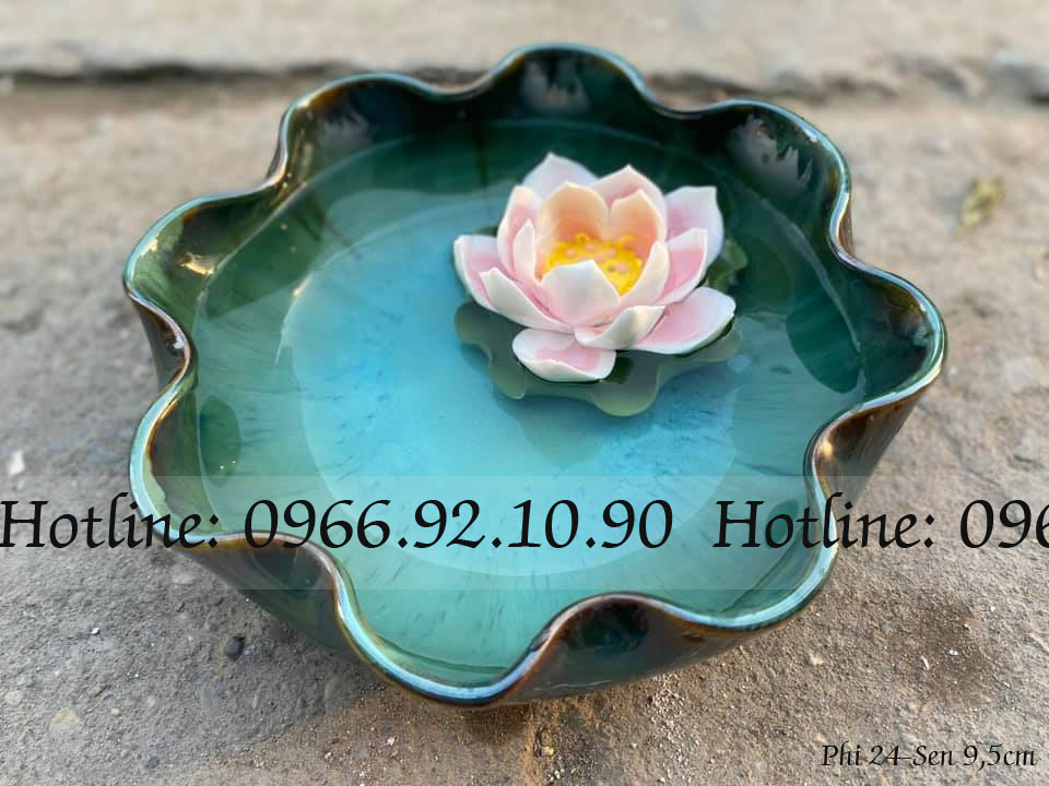 Set bát thả hoa sứ cao cấp đẹp sang Phi 24cm kèm hoa sen