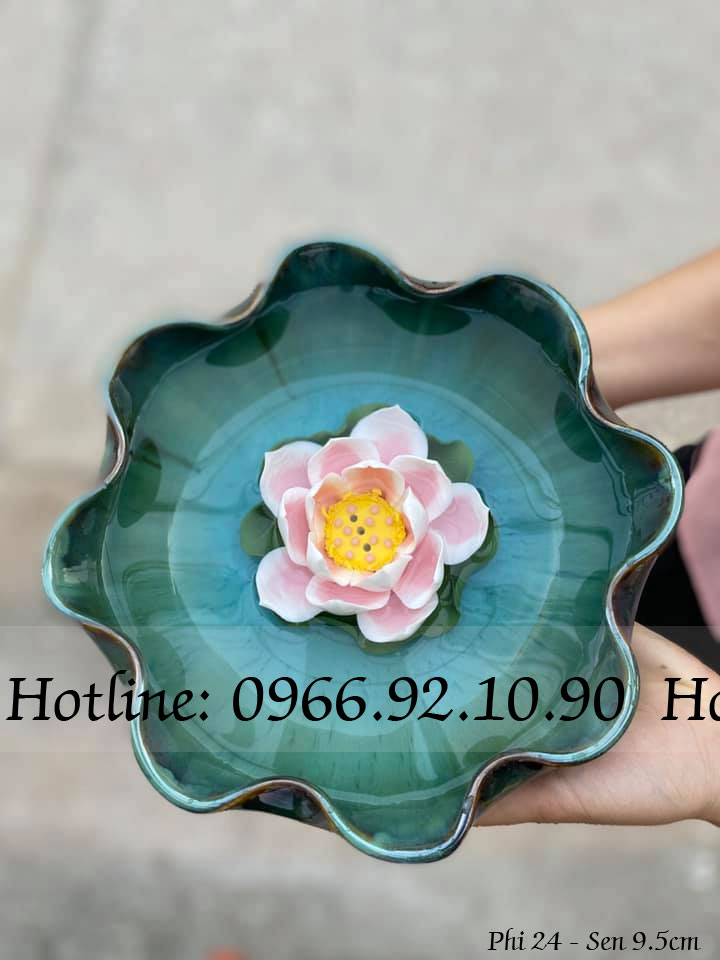 Set bát thả hoa sứ cao cấp đẹp sang Phi 24cm kèm hoa sen
