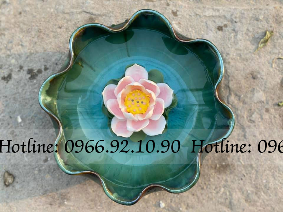 Set bát thả hoa sứ cao cấp đẹp sang Phi 24cm kèm hoa sen
