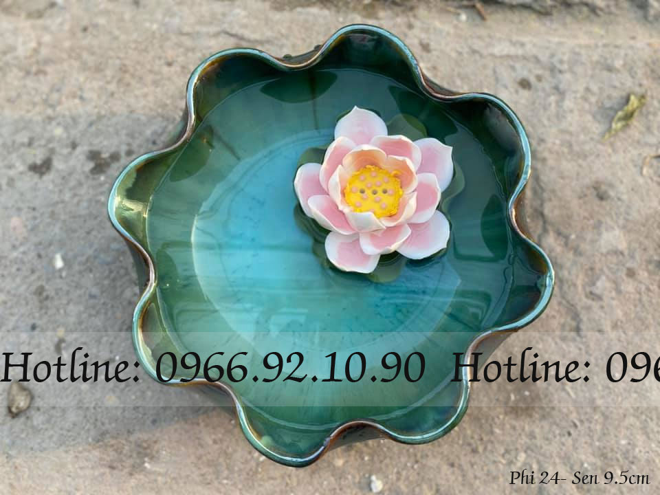 Set bát thả hoa sứ cao cấp đẹp sang Phi 24cm kèm hoa sen