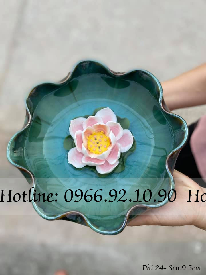 Set bát thả hoa sứ cao cấp đẹp sang Phi 24cm kèm hoa sen