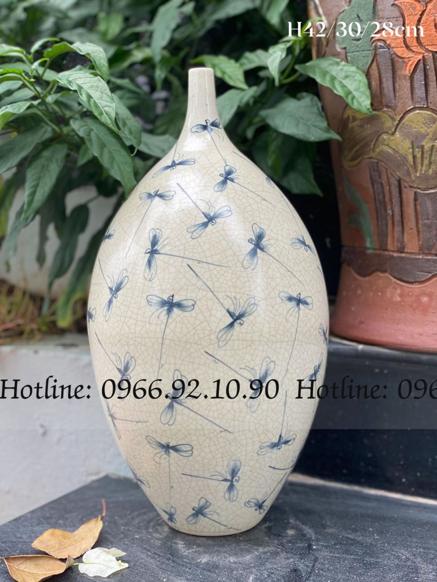 Lọ se điếu men rạn chuồn cao 42cm Bát Tràng đẹp sang
