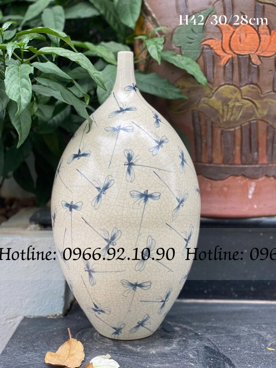 Lọ se điếu men rạn chuồn cao 42cm Bát Tràng đẹp sang 