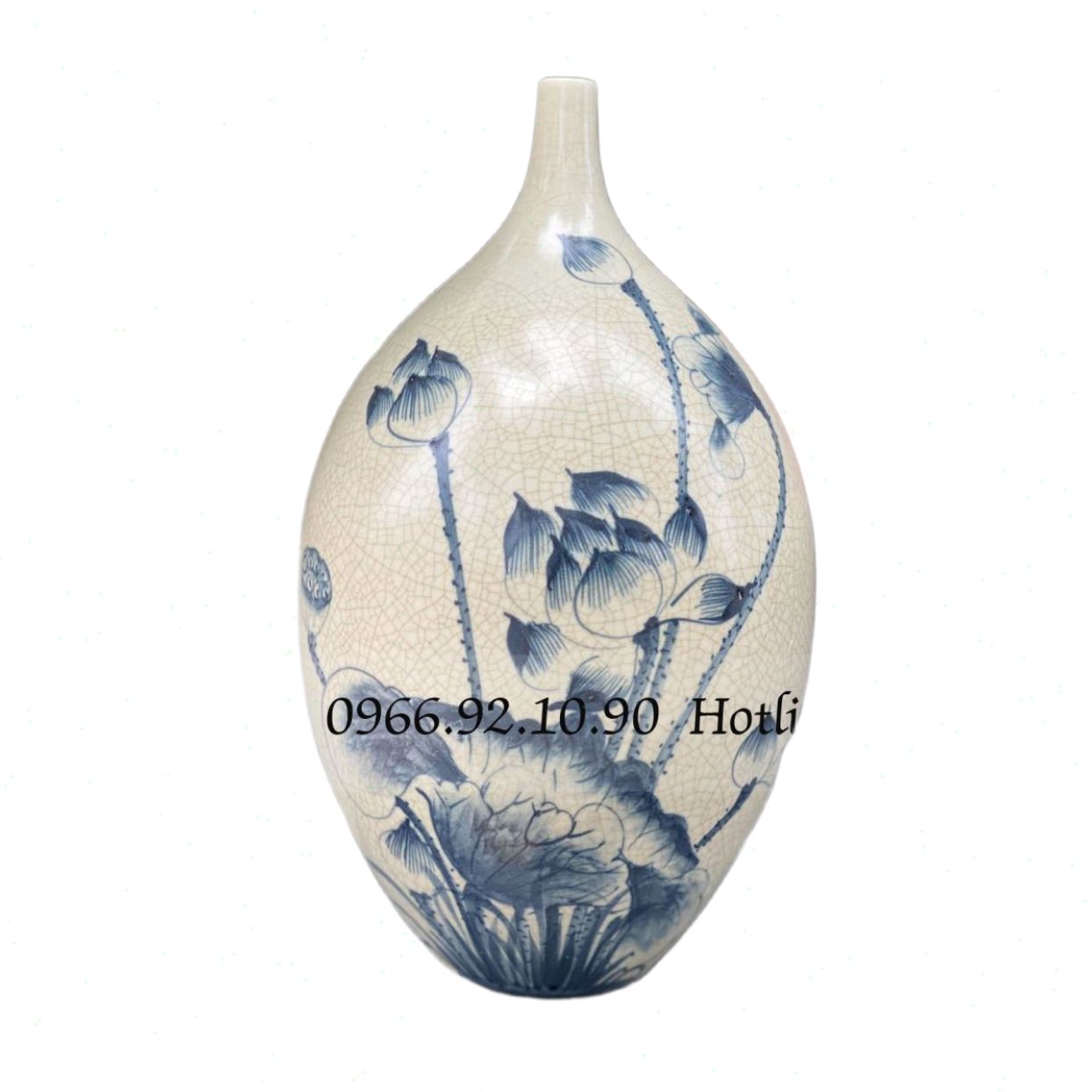Lọ men rạn họa tiết hoa sen cao 42cm Bát Tràng Chuẩn đẹp 