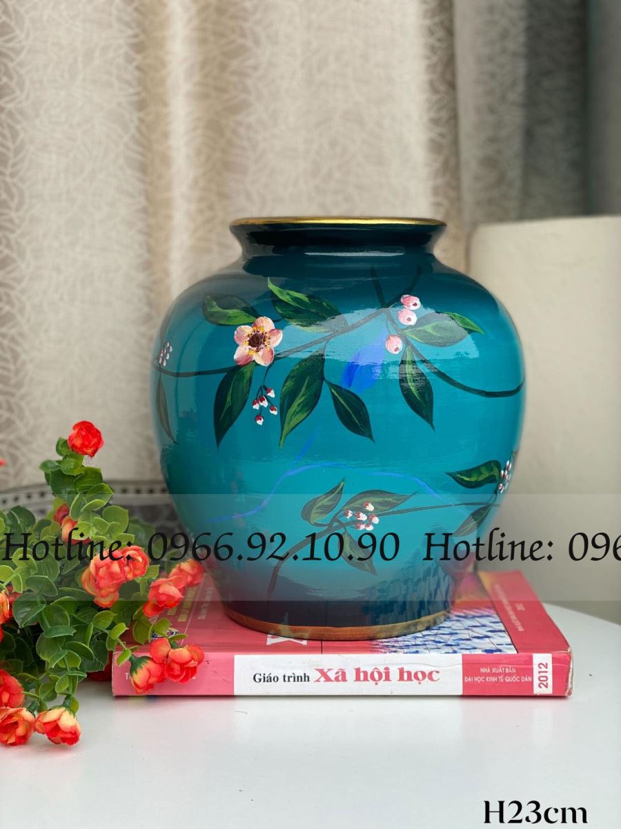 Vò hoa trà 3D 23cm gốm sơn mài tinh xảo quà tặng độc đáo