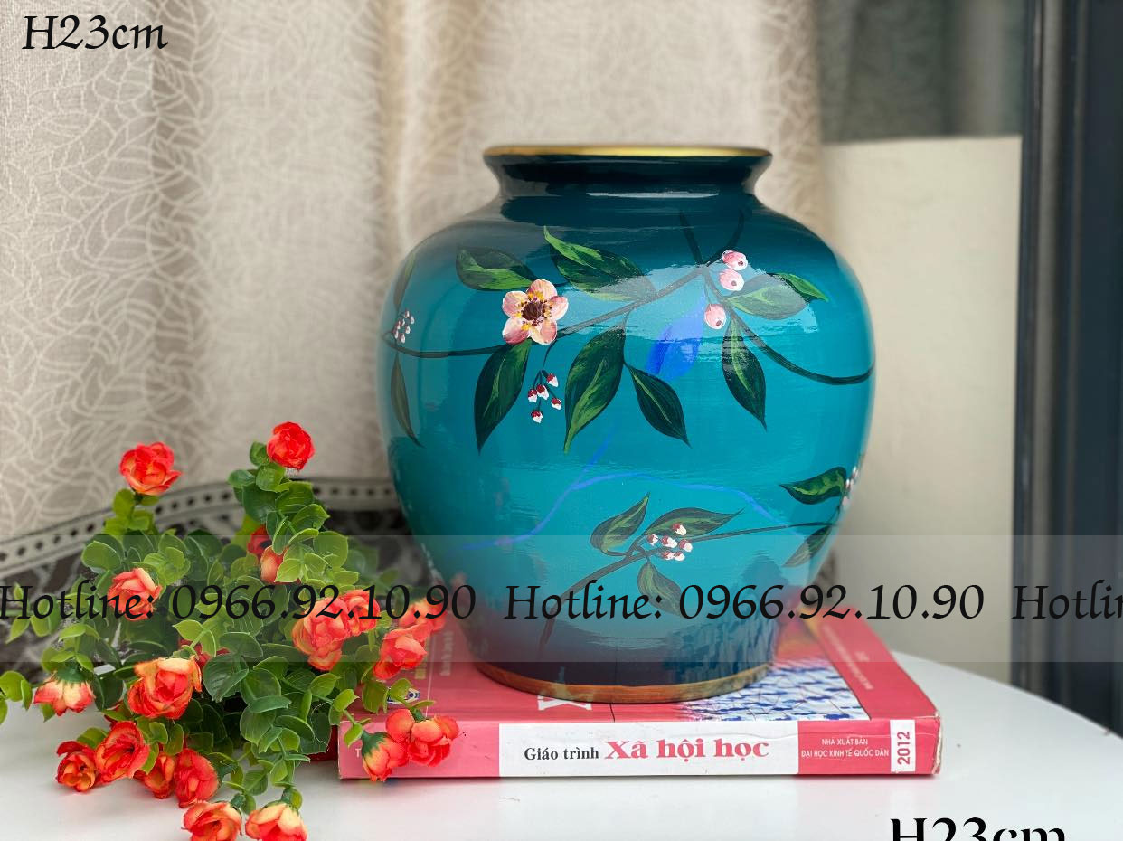 Vò hoa trà 3D 23cm gốm sơn mài tinh xảo quà tặng độc đáo
