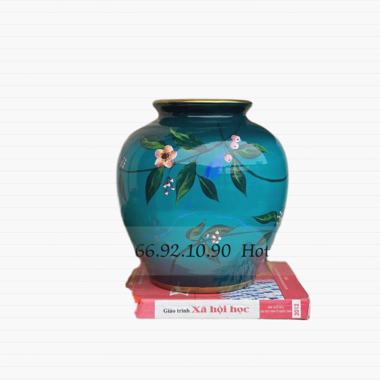 Vò hoa trà 3D 23cm gốm sơn mài tinh xảo quà tặng độc đáo 