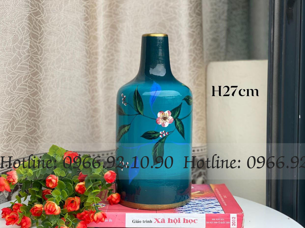 Lọ hoa cổ họa tiết hoa trà Bát Tràng sơn mài 3D sang trọng 27cm