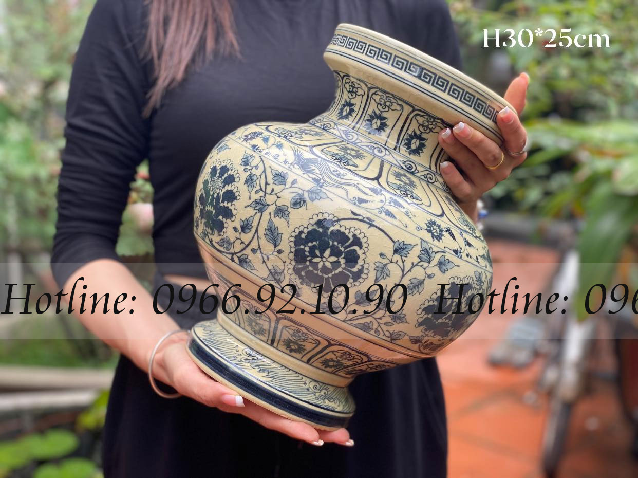 Lọ hoa cổ điển men rạn vàng cao 30cm trang trí đẹp sang