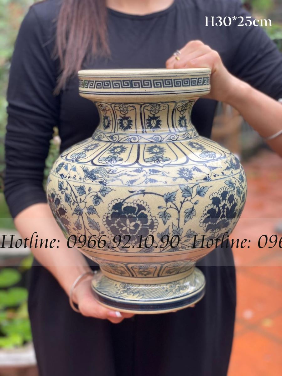 Lọ hoa cổ điển men rạn vàng cao 30cm trang trí đẹp sang