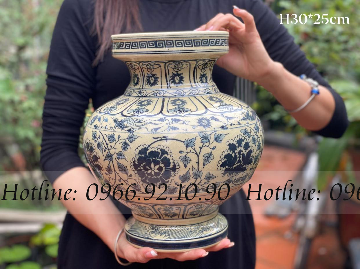 Lọ hoa cổ điển men rạn vàng cao 30cm trang trí đẹp sang